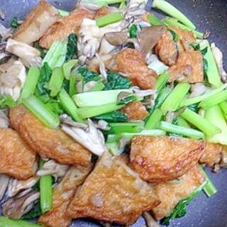 玉ねぎ入りさつま揚げと舞茸と小松菜の炒め物